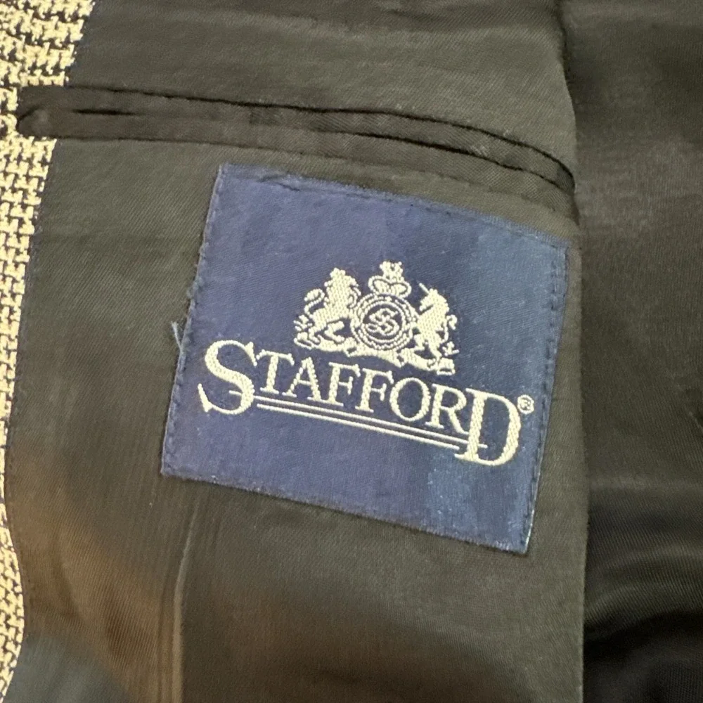 Stafford Sz 42R Silk Wool Gray Black Glen Plaid‎ Blazer Sport Suit Jacket